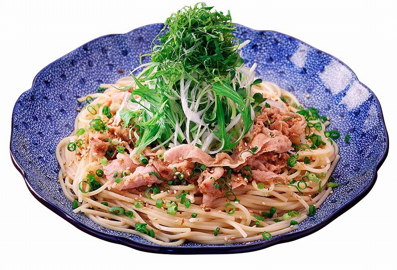 五右衛門レシピ 豚しゃぶとたっぷり野菜の胡麻ダレ仕立ての和風パスタの作り方 りけろぐ