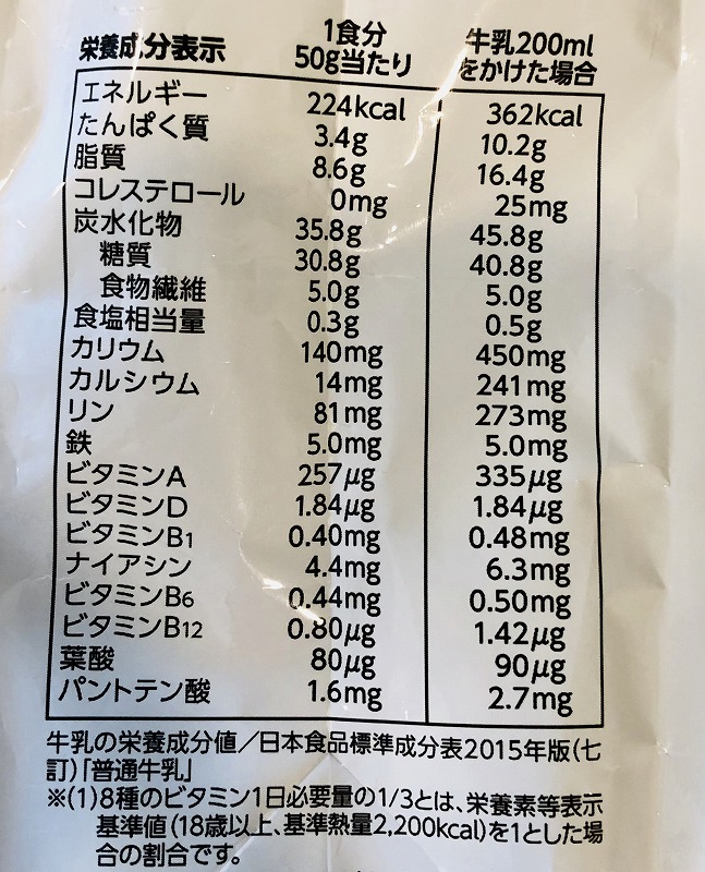 フルグラいちごとマンゴー栄養表