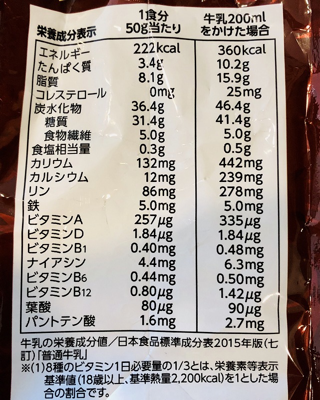 フルグラチョコとバナナ栄養表